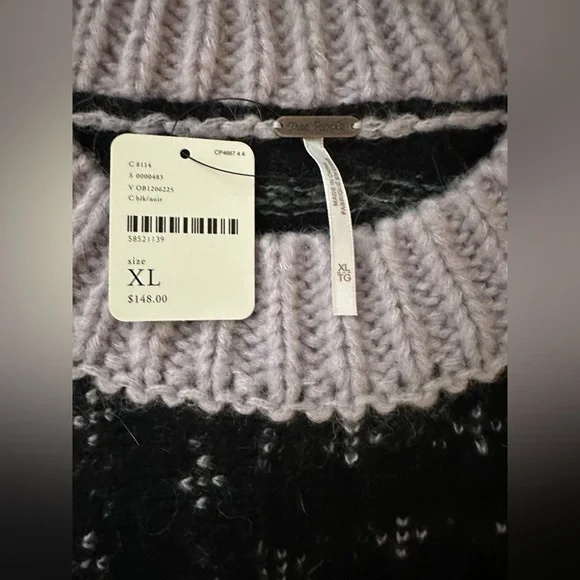 Free People Snow Globe Pullover Sweater in Onyx Combo XL NWT